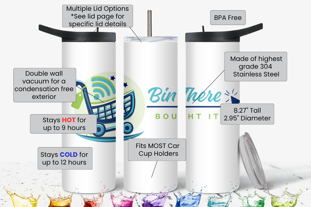 Stainless Steel Tumbler - "Neon Ombre" - 18 Size & Lid Options from 14 to 40 oz