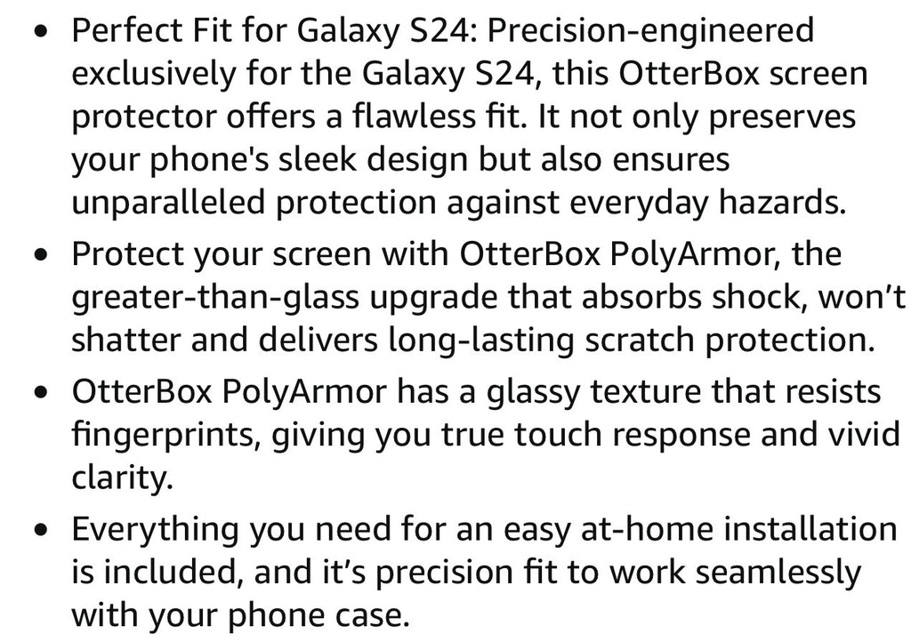 OtterBox Samsung Galaxy S24 Polyarmor Screen Protector Greater Than Glass Clear, True Touch Response, Shock-Absorbing
