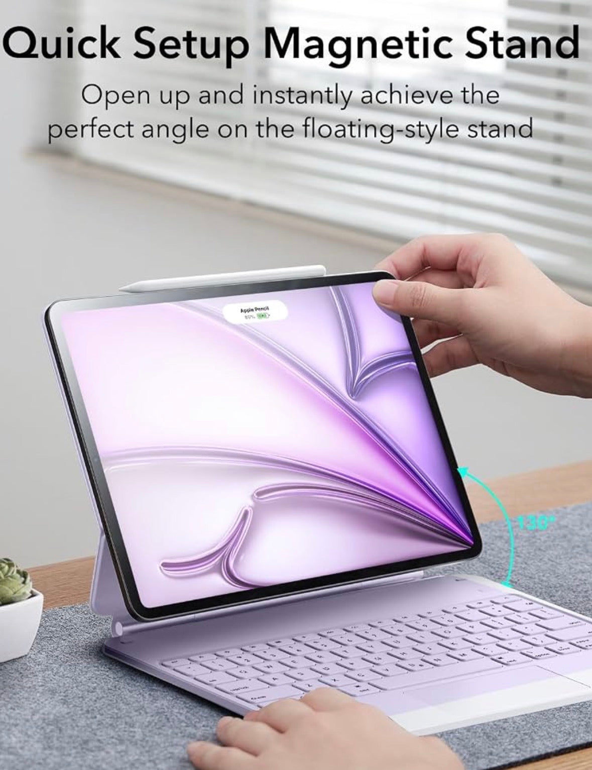 ESR for iPad Air 13/Pro 12.9 Inch Case Keyboard, Quick-Set Magnetic Stand For Air 13'' M4/M3/M2 & Pro 12.9'' 6/5/4/3th, Secure Magnetic Lock, Precision Multi-Touch Trackpad, Rebound Series, Purple