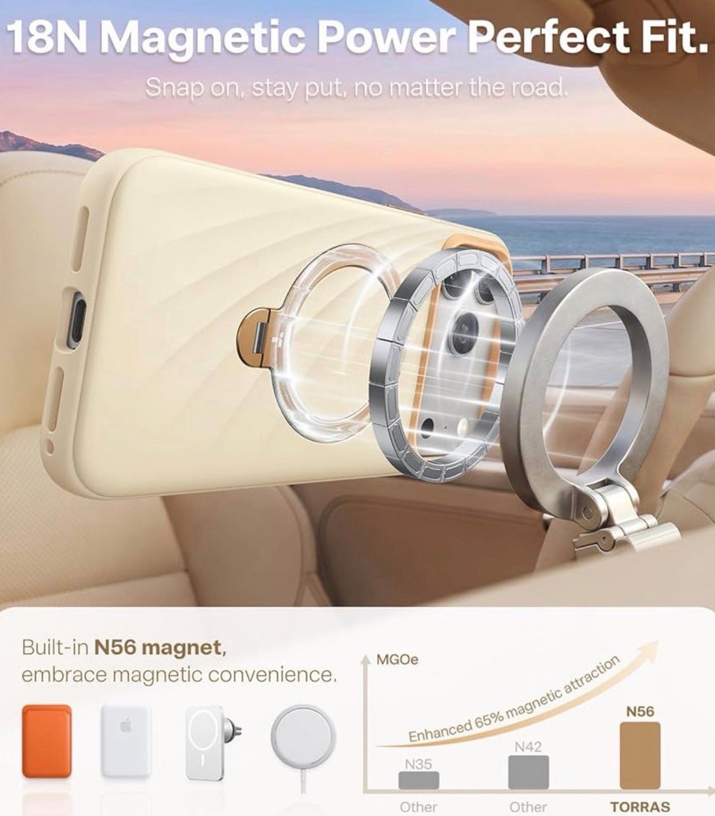 TORRAS for iPhone 17 Pro Case, Q3 Wind Silicone, 360 Stand, Cream Glow, Fit for MagSafe, 12FT Shockproof, 18N Magnet, Camera Control, Baby & Pets Safe Soft Elegant, Phone Case for iPhone 17 Pro 6.3”