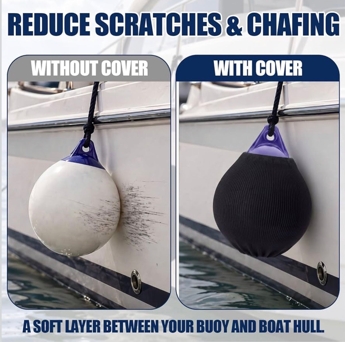 2 Pack 12" x 15" Round Boat Fender Covers Boat Buoy Cover Marine Bumper Sleeves Fender Protector Black Durable Polyester