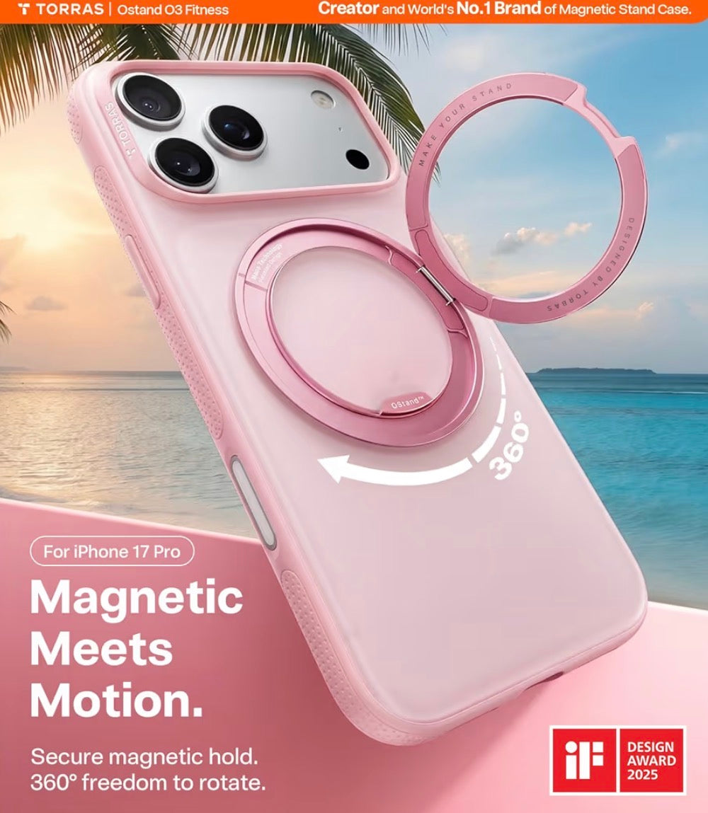 For iPhone 17 Pro Max Case, 360 Magnetic Stand, O3 Fitness Series, [Fit for MagSafe] [4X Military-Grade Protection] Slim Case for iPhone 17 Pro Max phone case,6.9", Translucent Pink, Ostand