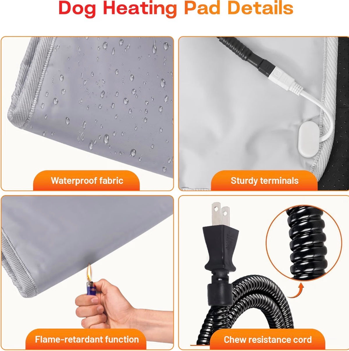 Dog Heating Pad with Washable Cover, Soft Plush Pet Heating Pad with 9 Adjustable Temperature, Timer, Chew-Resistant Cord, Waterproof Electric Heated Pet Bed Mat for Dogs and Cats Indoor