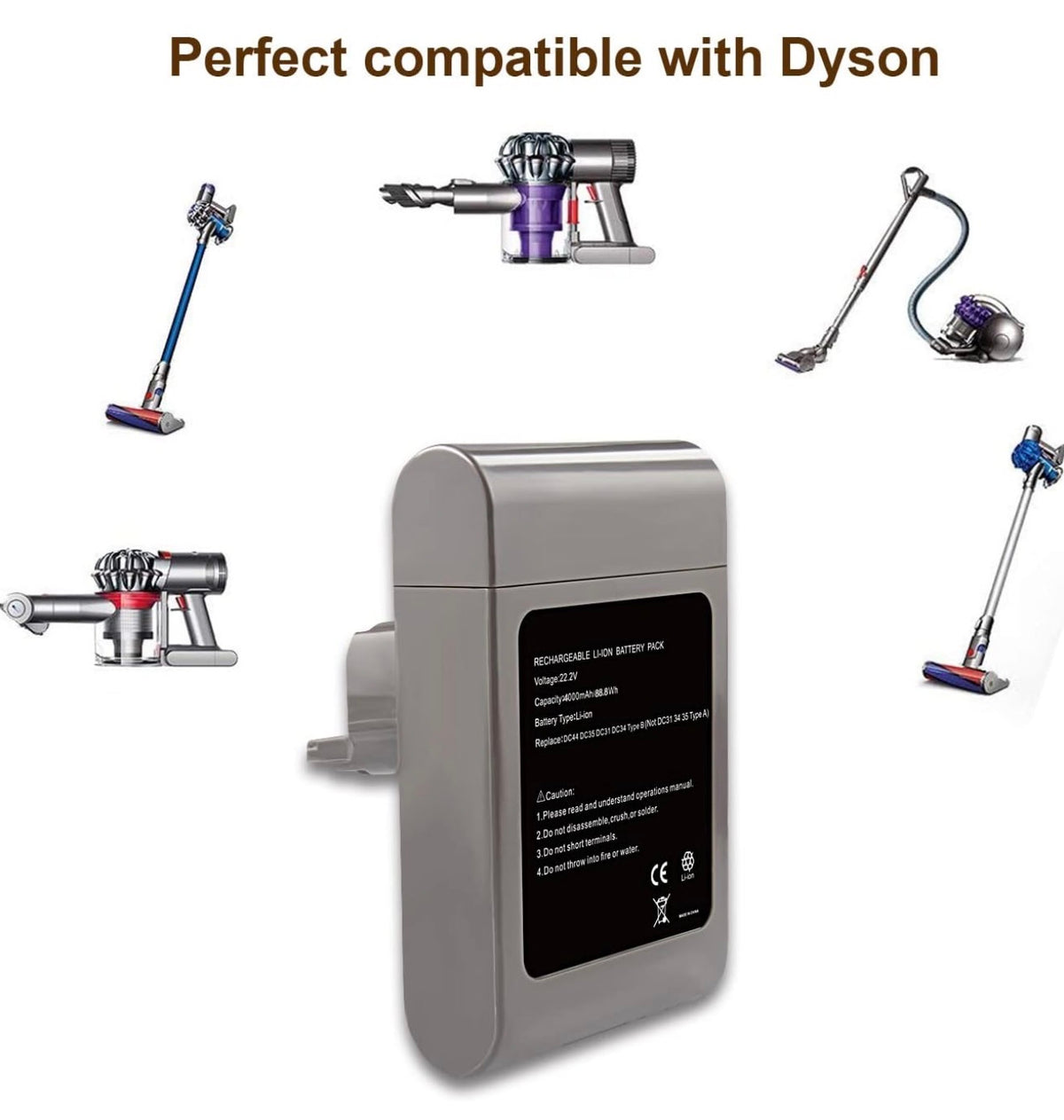 22.2V 4.0Ah Type B Battery Replacement for Dyson Type B DC44 Animal DC31 DC34 DC35 DC45 Vacuum Clearner (Only Fit for Type B)