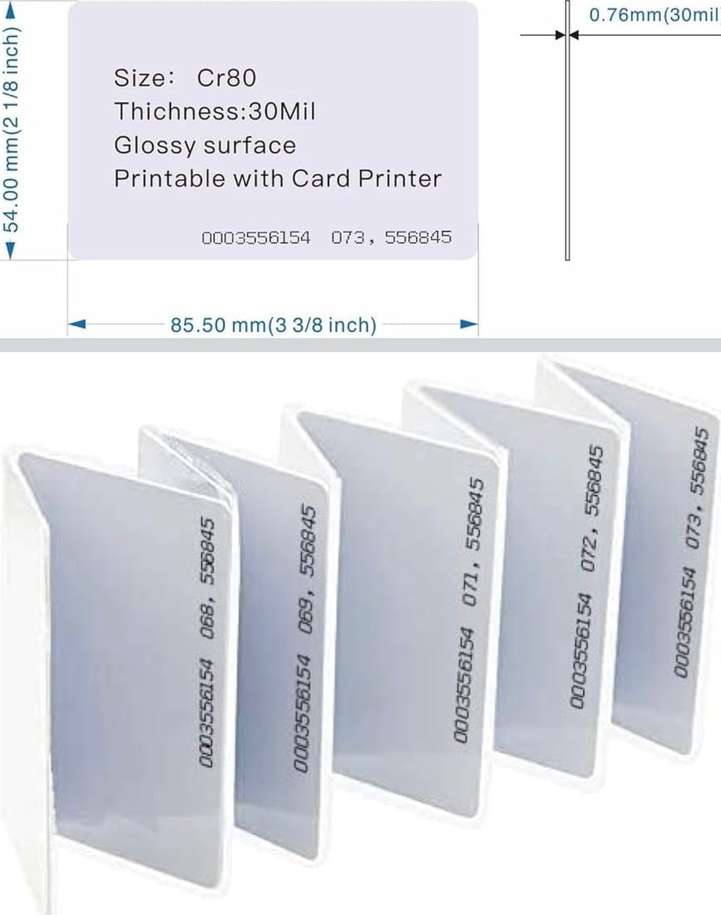 100 Pack Contactless 125kHz RFID Proximity ID Cards IC Smart Intelligent Card 0.8mm Thick for Access Control System & Time Attandance & Door Entry Access TK4100 EM4100 Read Only