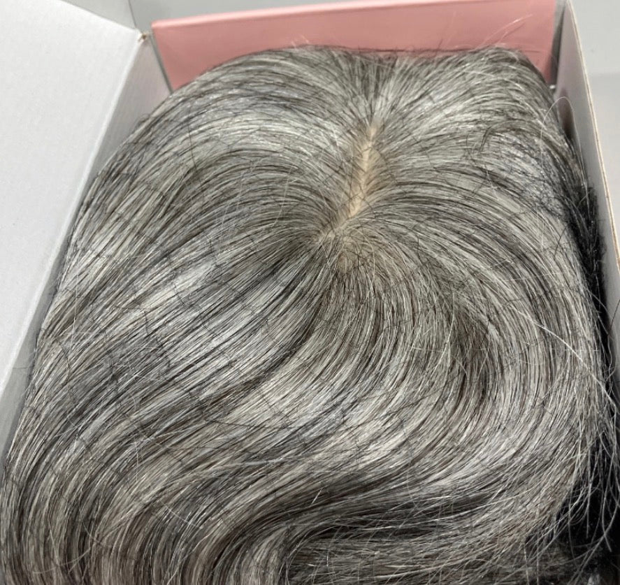 Human Hair Topper for Women Real Human Thick Hair Topper Invisible Wiglett for Daily Wear Adding Instant Volume, Gray