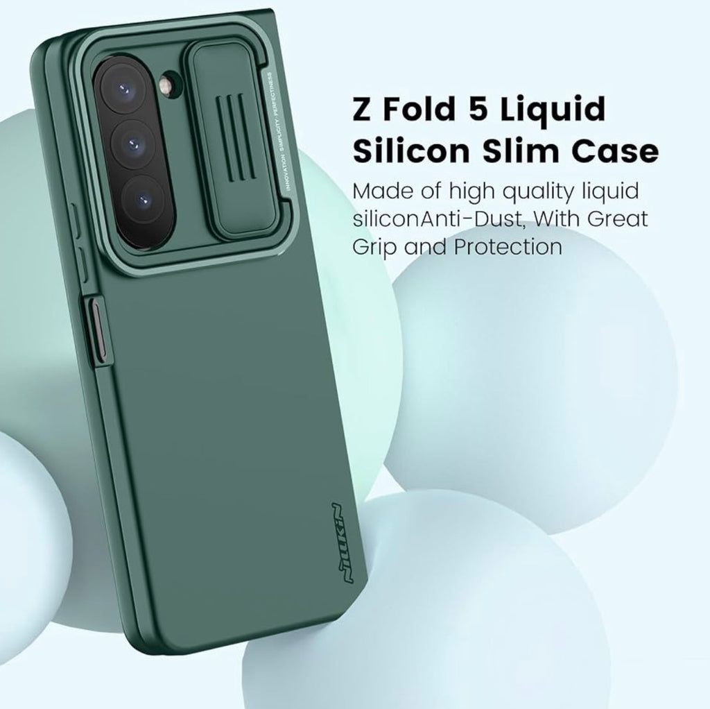 Nillkin - Samsung Galaxy Z Fold 5 Case with Metal Kickstand [Slide Camera Cover] CamShield Silky [Liquid Silicone ] Case for Galaxy Z Fold 5 5G Slim Pockets Fit Protective Case Green