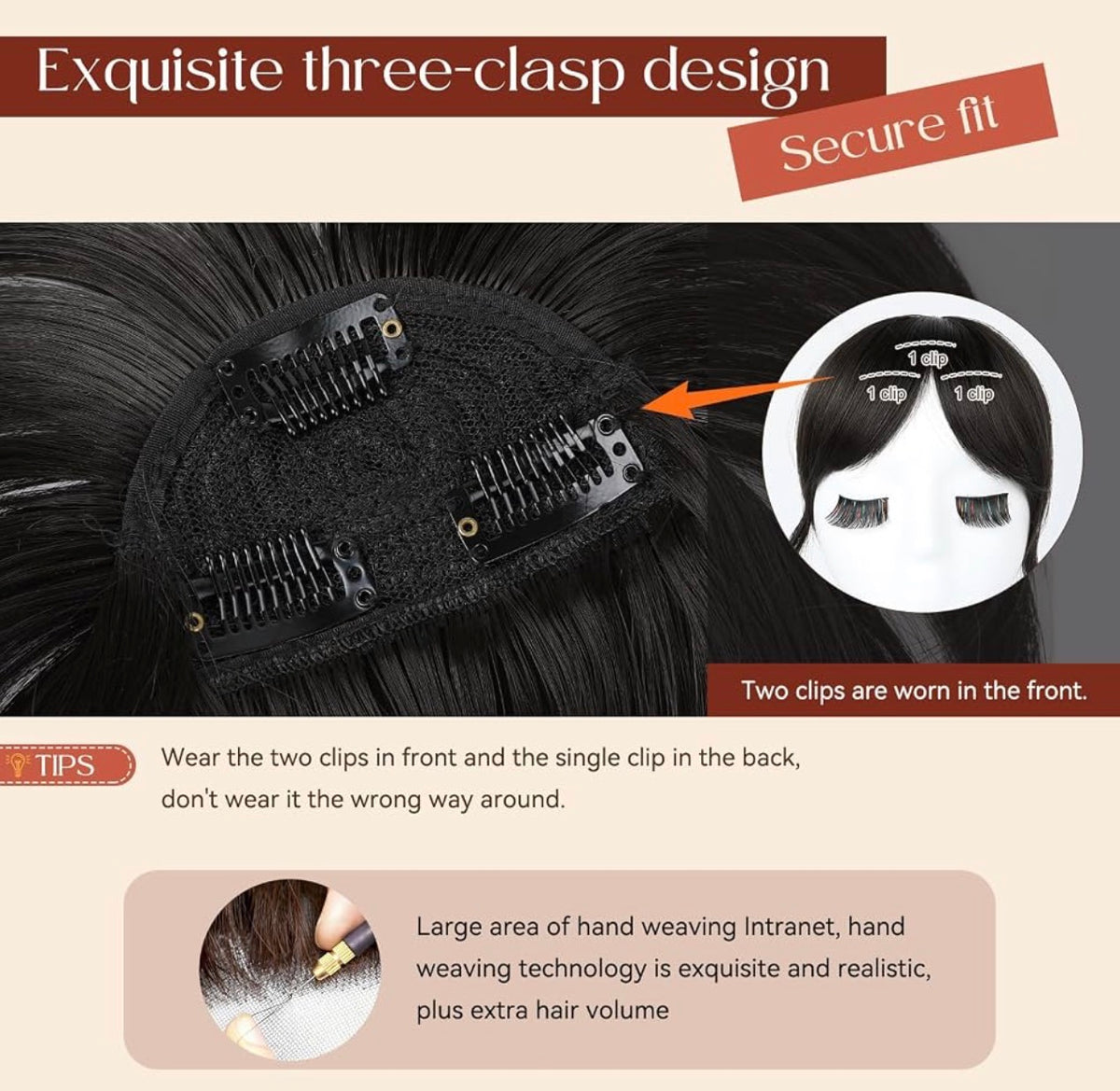100% Human Hair Clip In Bangs, 360°Real Human Hair Toppers for Women Natural Fringe Extensions with Invisible Clips-Medium Brown