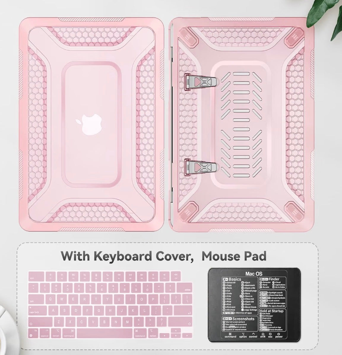 Case for MacBook Neo 13 inch with Stand, Keyboard Cover, Mouse Pad Anti-Scratching Protective Hard Cover, Foldable Ergonomic Stand, for Mac Book Neo 13 2026, A3404, A18 Pro Chip, Pink