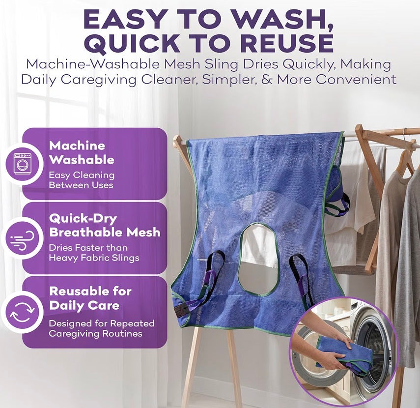 ProHeal Patient Lift Sling, Full Body Mesh with Commode Opening, 600 lbs Capacity - Transfer Sling for Shower, Toileting, Large 56" x 43.5" - Compatible with Hoyer, Drive, Invacare, Lumex