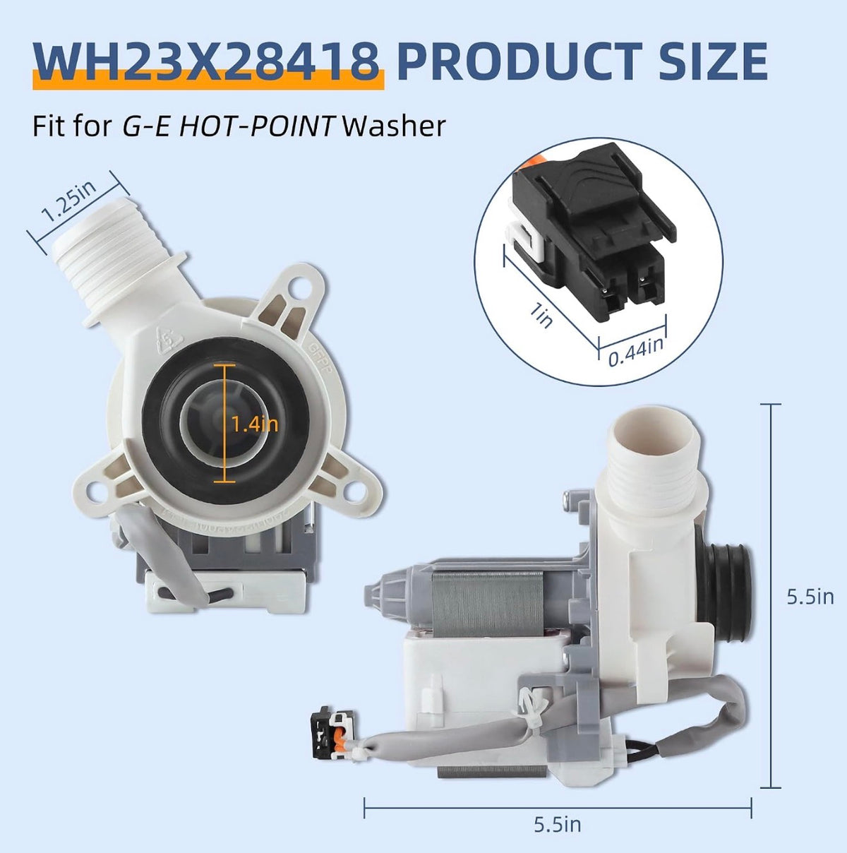 WH23X28418, 290d1201g003, 290d1201g001 Washer Drain Pump & Motor Assembly Replacement Compatible with G-E Hot-point Washers, Replace WH23X24178 WH23X27574 B40-3A01 B30-3A02 By Fetechmate