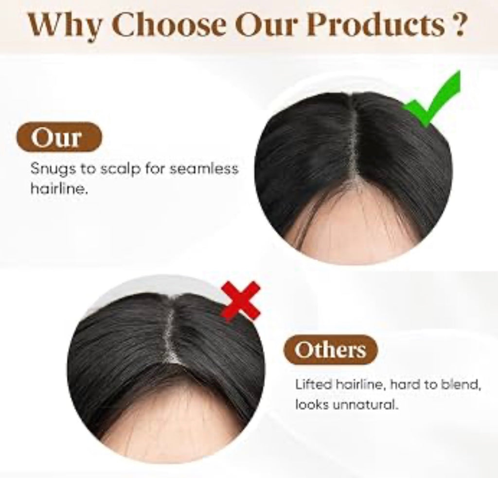 Lace Front Hair Toppers with Band for Women 5.5x4 Pre-cut Closed Lace Hairline Synthetic Straight Hair Wear and Go Glueless Toppers for Beginners Chestnut