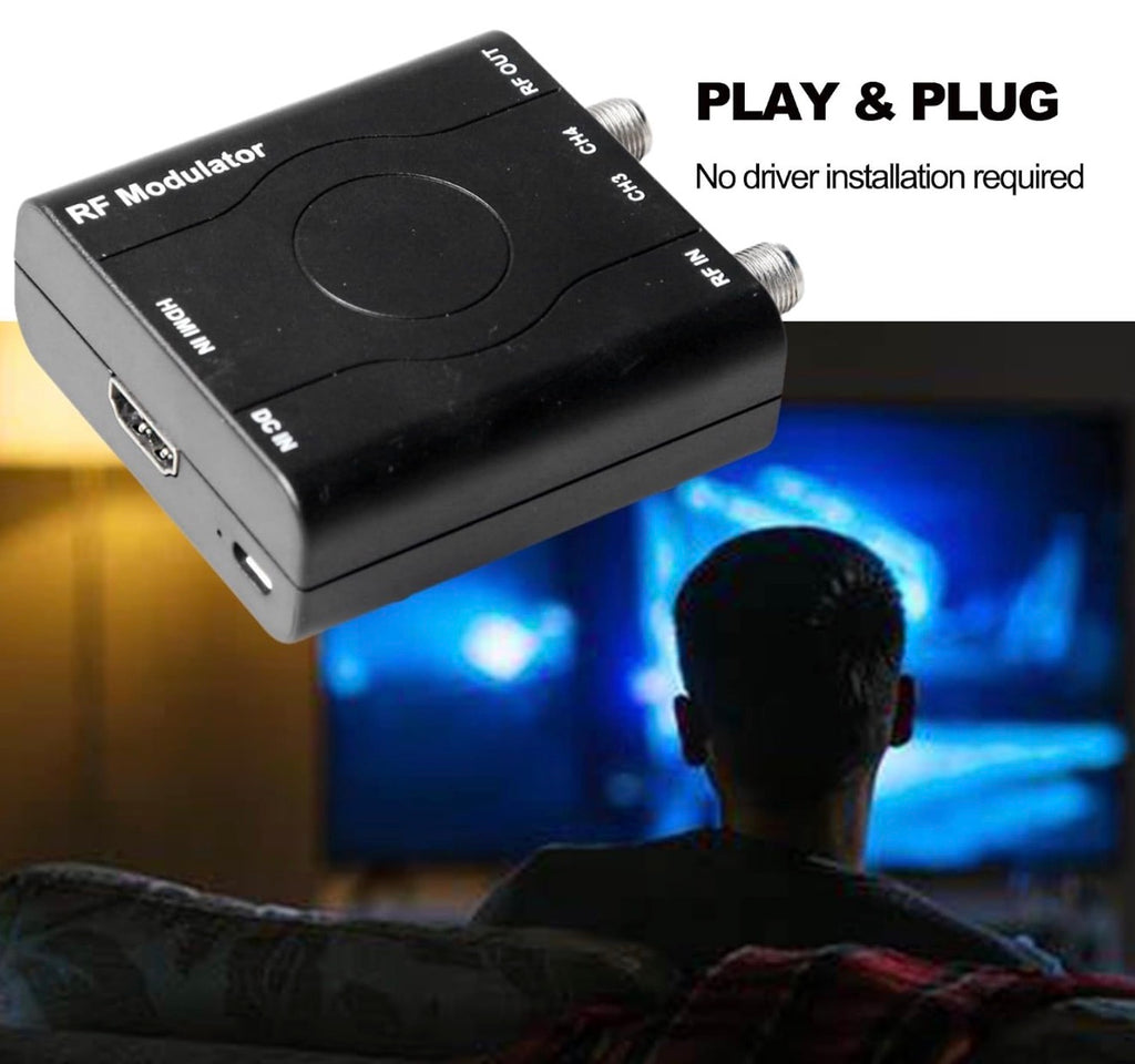 HDMI to RF Modulator, HDM61 VHF HDMI to RF Converter Adapter for TV NTSC Format Output, 1080P PLL Control for Home TV Game Console