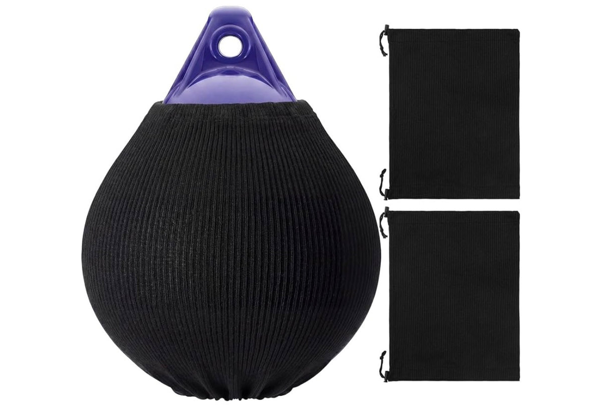 2 Pack 12" x 15" Round Boat Fender Covers Boat Buoy Cover Marine Bumper Sleeves Fender Protector Black Durable Polyester