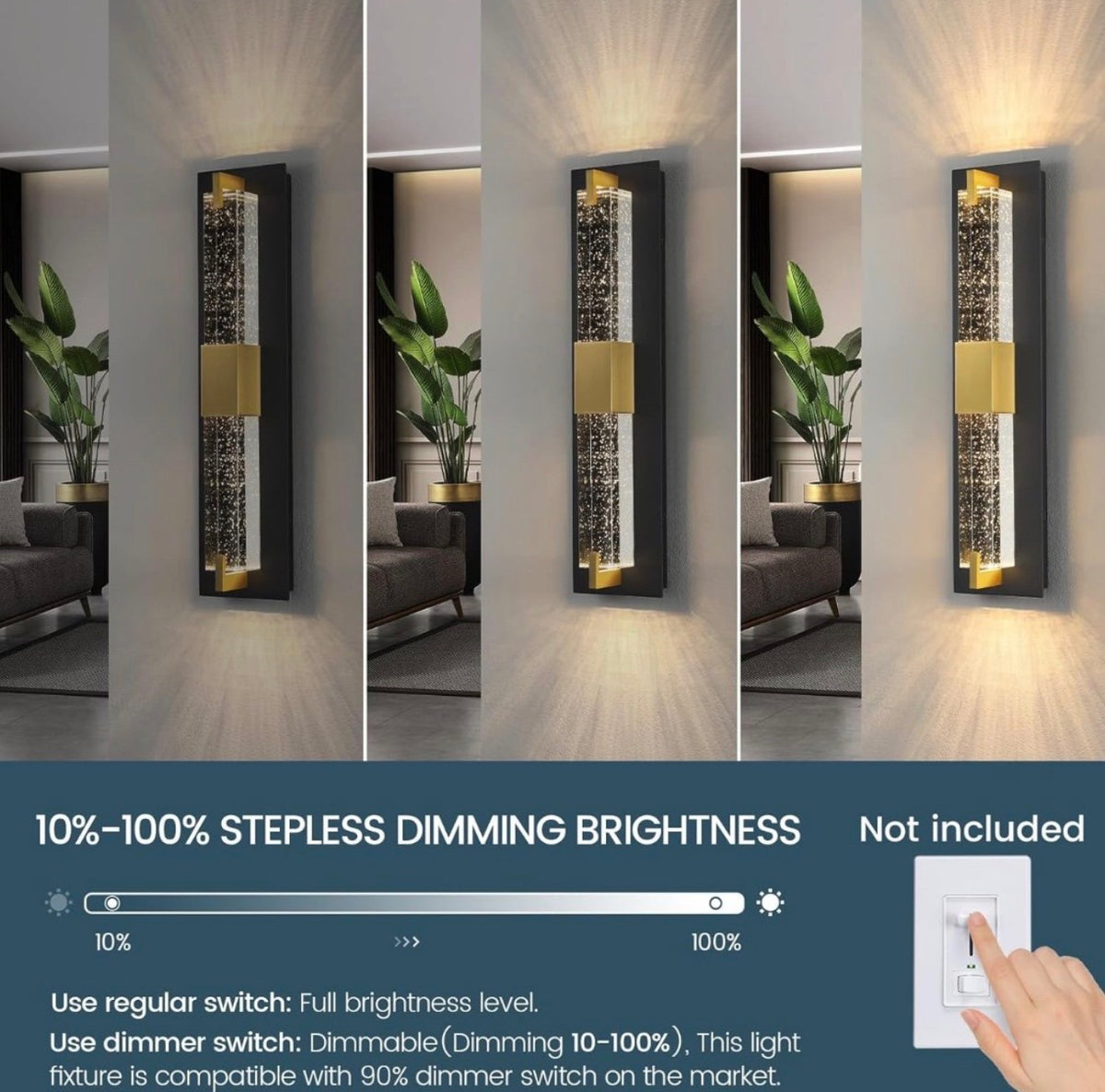 LED Wall Sconce Light: 19 Inch Black & Gold Modern Sconces Wall Lighting 3000K Dimmable Crystal Wall Lamps Indoor Bathroom Sconce Mount Light Fixtures for Living Room/Bedroom/Hallway