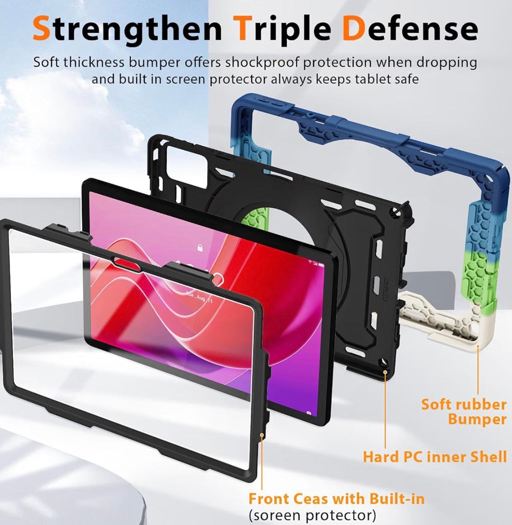 Case for Lenovo Tab M11 / K11 (TB-330FU/TB-330XU) 11 inch Drop-Proof, Protection Cover with 360° Rotate Stand & Handle & Screen Protector & Shoulder Strap & Kids Friendly