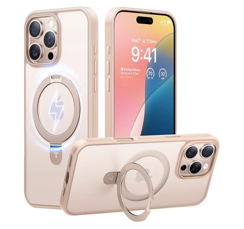 TORRAS Ostand for iPhone 16 Pro Case Magnetic Stand, Desert Titanium 6.3"
[Fit for MagSafe] [Flexible Stable Stand] 4X Military-Grade Shockproof, Slim Protective Phone Cover, Translucent Rose Gold