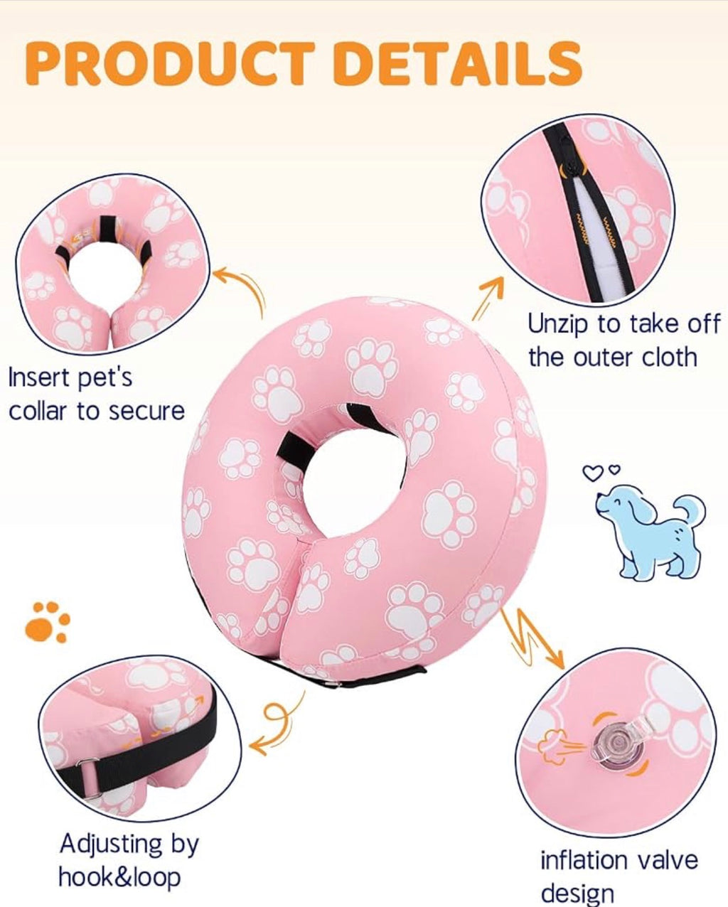 Supet Inflatable Dog Cone Collar for Medium Dogs, Soft Cone Collar for Dogs Cats, ECollar Doggie Neck Donut Dog Cone Alternative After Surgery