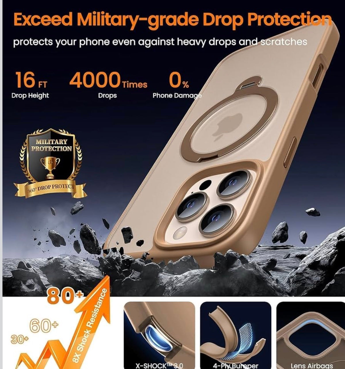 Case for iPhone 15 Pro, Compatible with Magnetic Accessories, Phone Case for iPhone 15 Pro, Camera Protection, Protective Cover with 360° Rotatable Stand – Brown