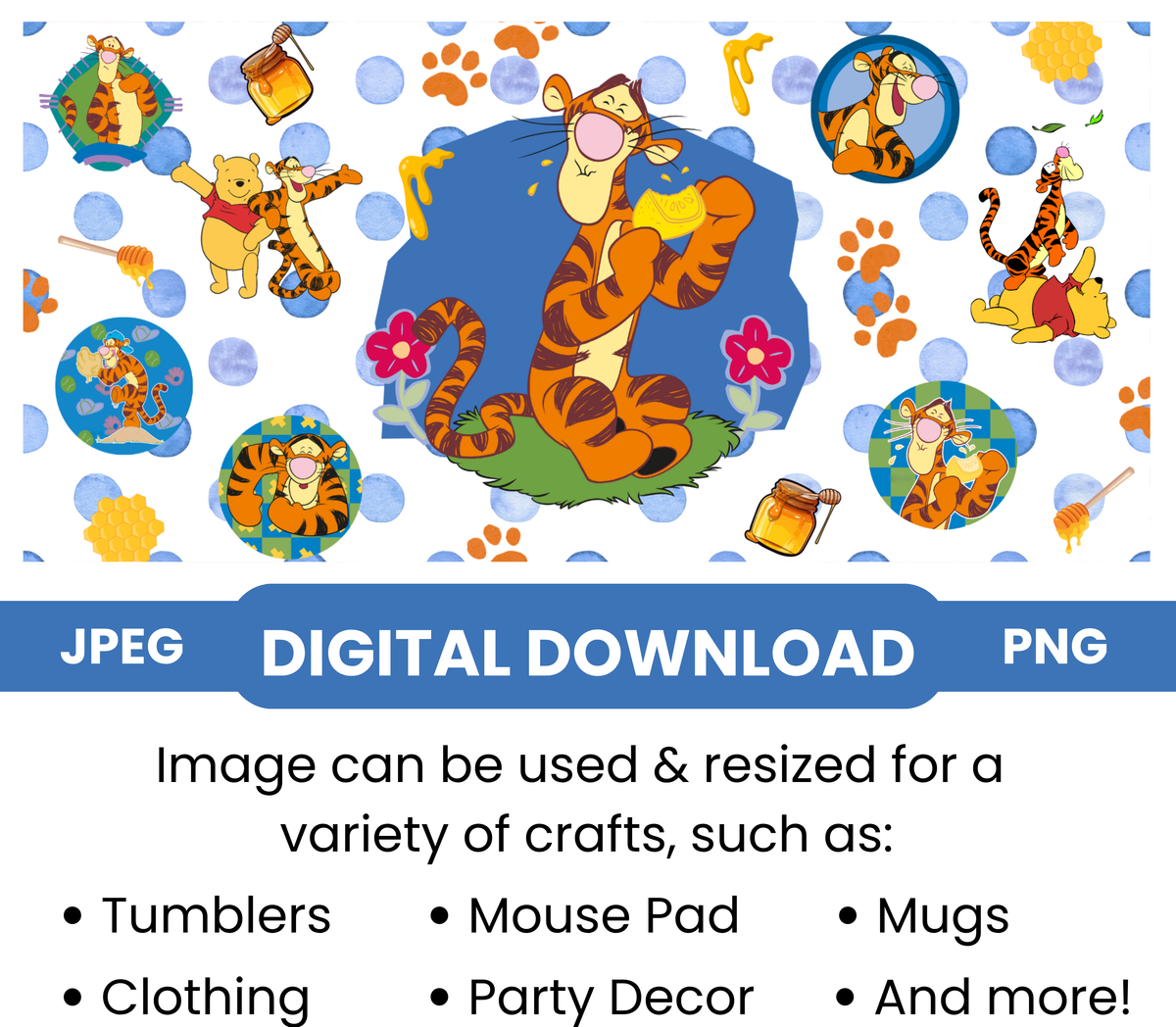 Winnie the Pooh & Tigger "Honey Paws" Digital Download - PNG & JPEG Format