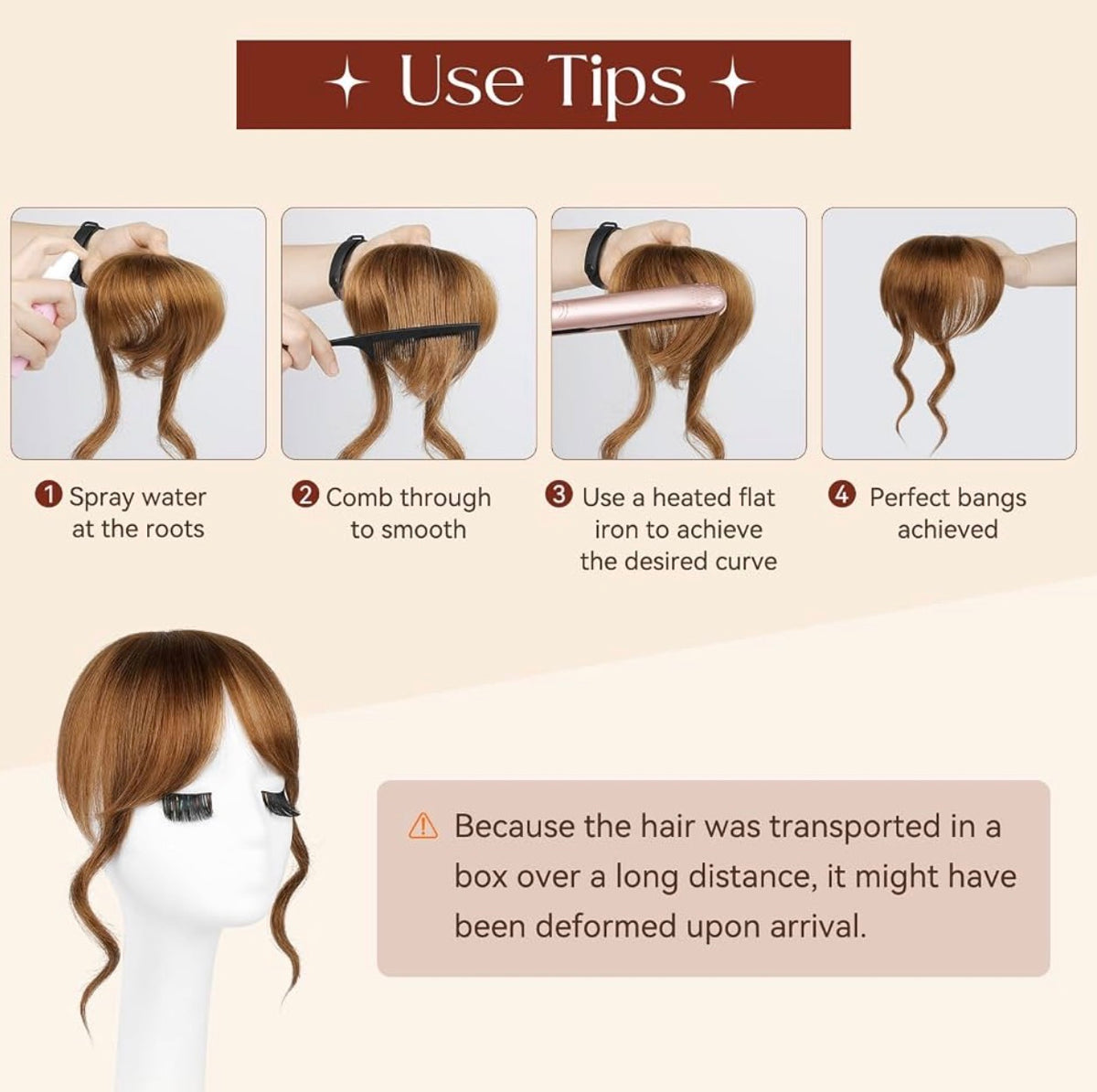 100% Human Hair Clip In Bangs, 360°Real Human Hair Toppers for Women Natural Fringe Extensions with Invisible Clips-Medium Brown