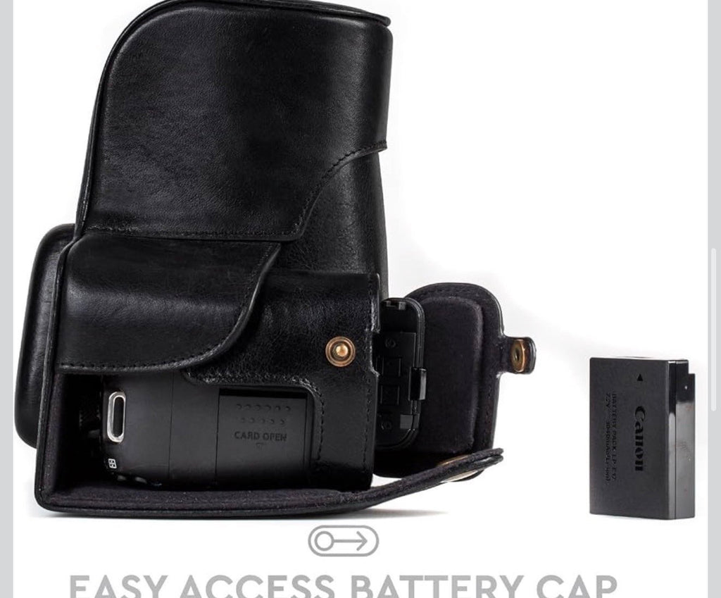 MG1192 Ever Ready Genuine Leather Camera Case Compatible with Canon EOS Rebel T8i, Kiss X10i, Rebel T7i, Kiss X9i, 77D, 9000D (18-55mm), Black