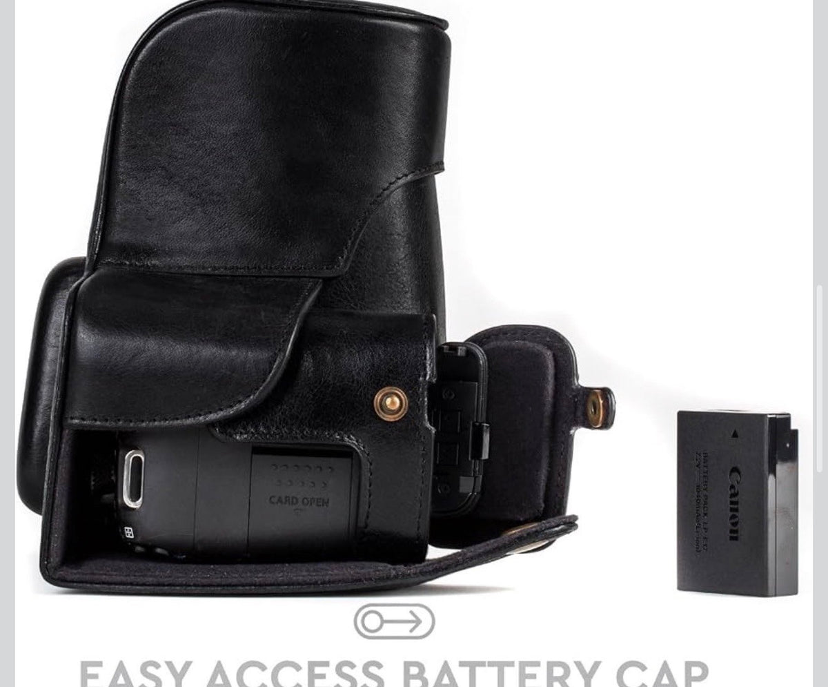 MG1192 Ever Ready Genuine Leather Camera Case Compatible with Canon EOS Rebel T8i, Kiss X10i, Rebel T7i, Kiss X9i, 77D, 9000D (18-55mm), Black