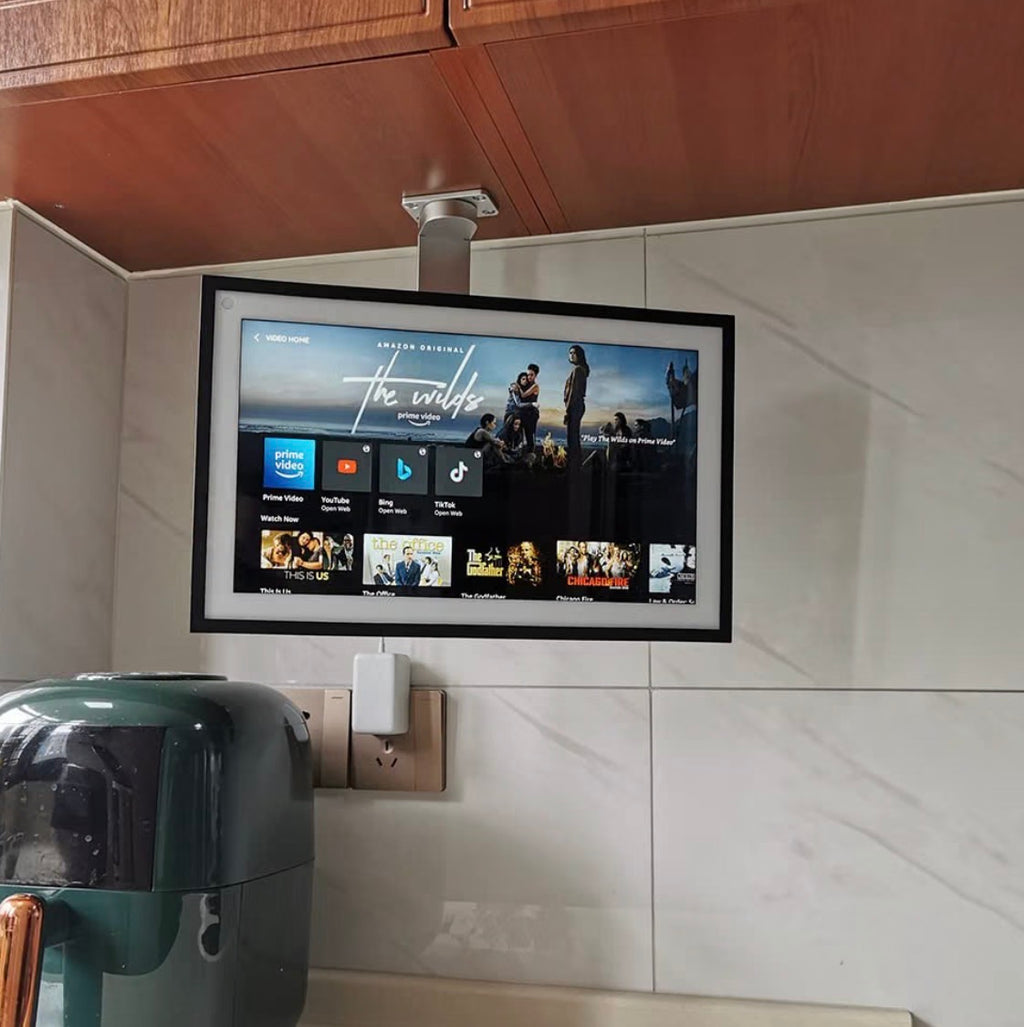 Under-Cabinet Mount， for Echo Show 15, Keeps Echo Off The Counter and Turns Side to Side, Ceiling or Under-Cabinet Mount Silver 026-02