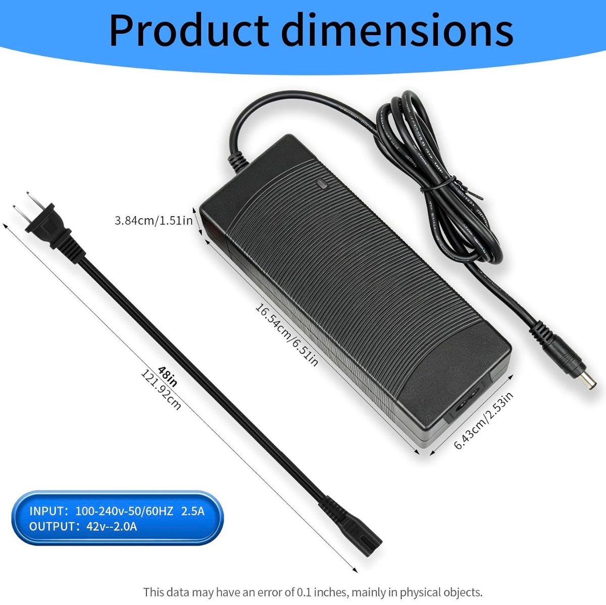 42V 2A Fast Charger for 36V Lithium Battery, 3 Connectors Universal Power Adapter, Compatible with Pocket Mod, Sports Mod & Electric Scooters