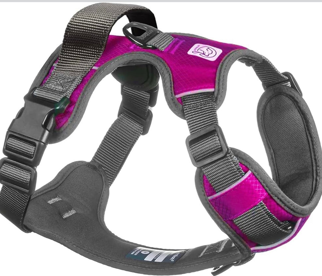 Embark No Pull Dog Harness, Reflective Adjustable Training Vest, No Choke Adjustable straps fit all dog breeds with sturdy hooks; 360° reflective trim, soft padded Harness Design for All Dogs - Hot Pink