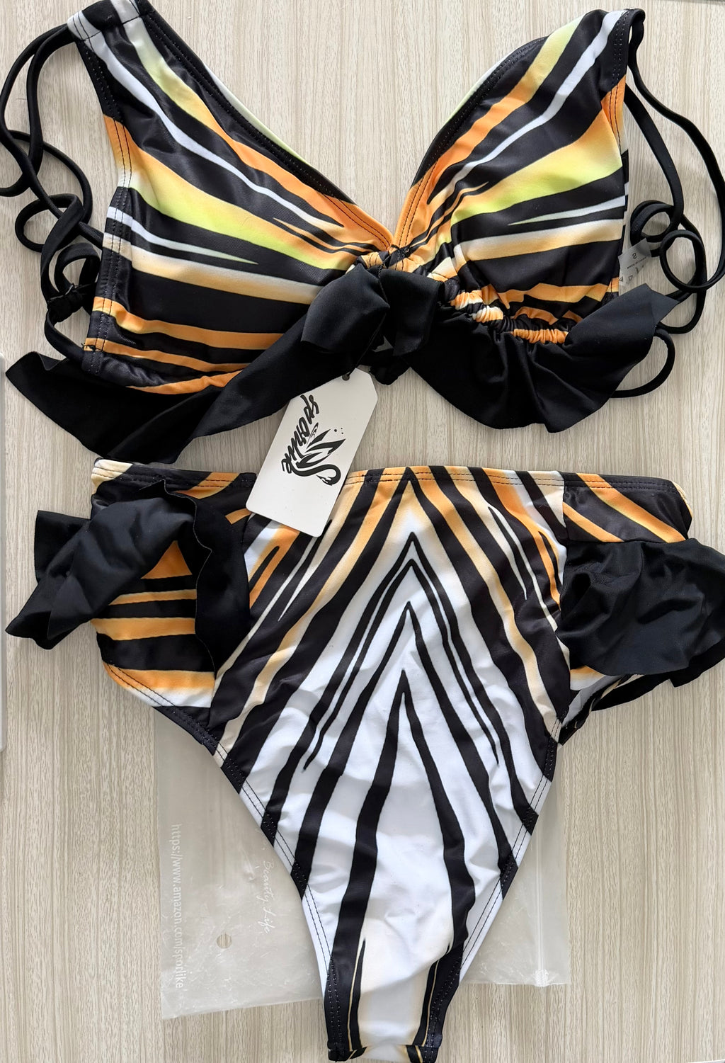 Women High Waisted Swimsuit Ruffle Triangle Top Bikini Padded Swimwear