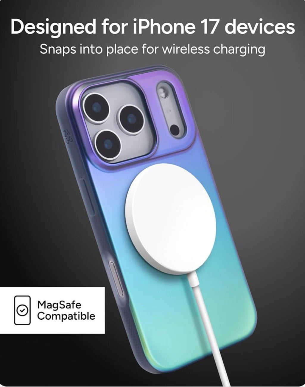 ZAGG Milan Snap Case for iPhone 17 Pro - Raven Feather, Graphene Strengthened Phone Case with Drop Protection (13ft/4m), Textured Edges & Sparkle Design, MagSafe Charging Compatible
