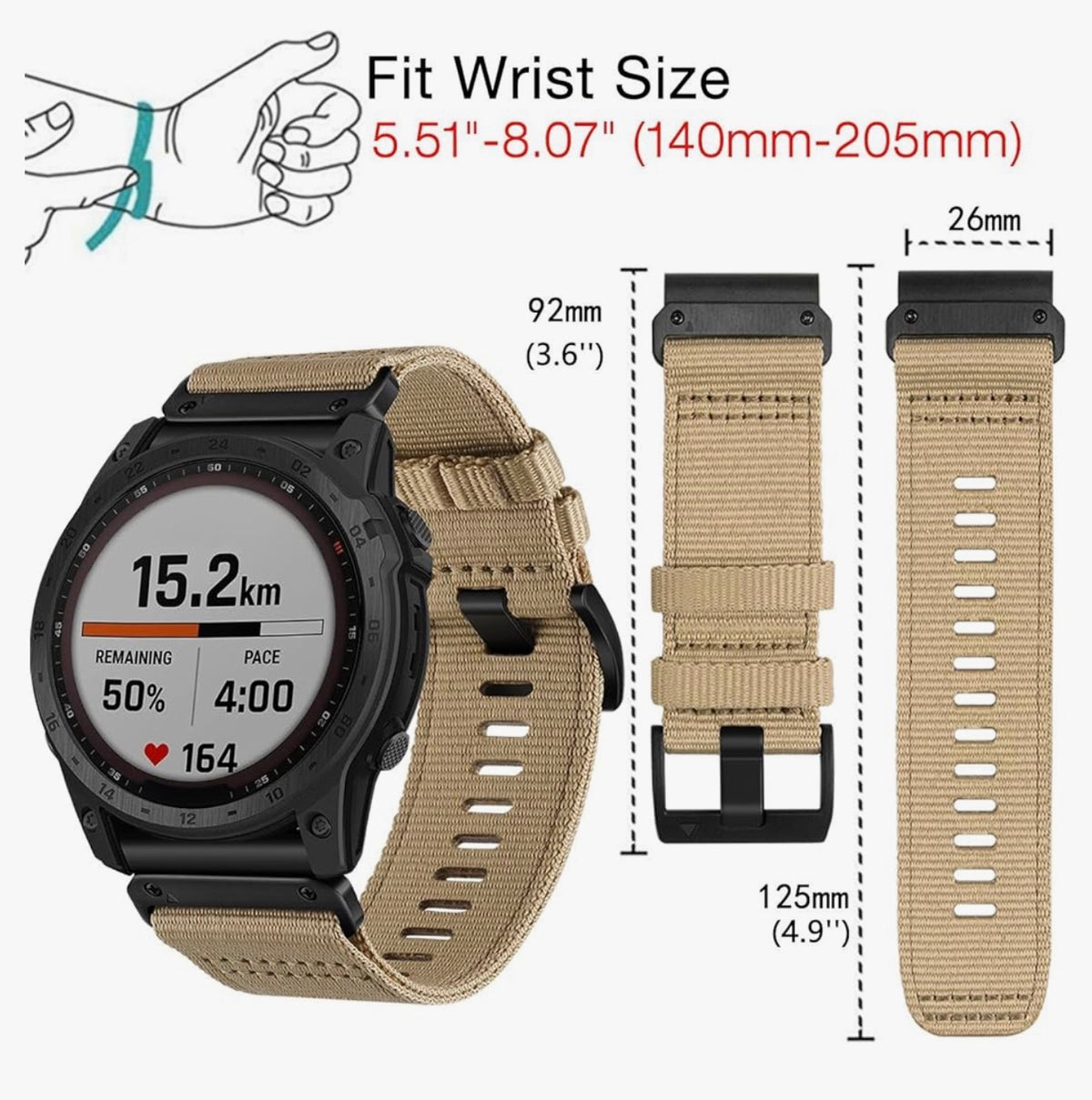 Rugged Nylon Watch Bands for Garmin Fenix 8 51mm / Enduro/Instinct 2X / epix Pro 51mm, Adjustable Sports Wrist Strap with Stainless Steel Clasp for Fenix 7X / 6X /5X, Instinct 3