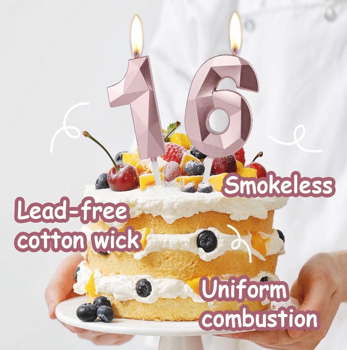 2.5” Birthday Cake Candles “1” & “5” for 15th birthday - Rose Gold