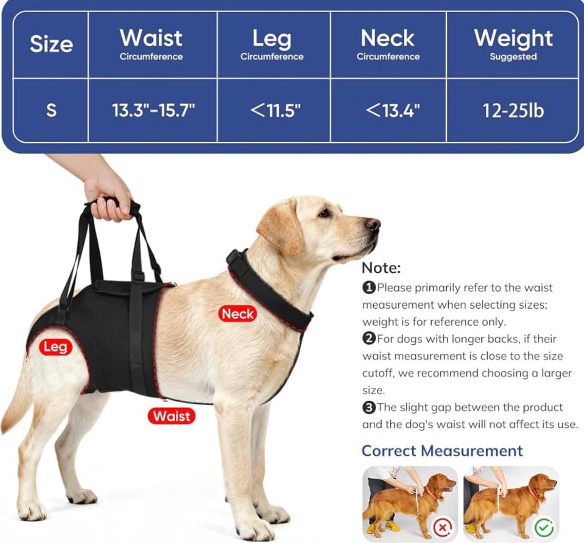 Dog Sling for Large Dogs Hind Leg Support, Dog Back Leg Lift Harness
Help Large Breed Rear Leg Up, Senior Dog Lift Assist for Weak Back Leg, Mobility Aid for Elderly, Injured, Paralyzed Dog, Small