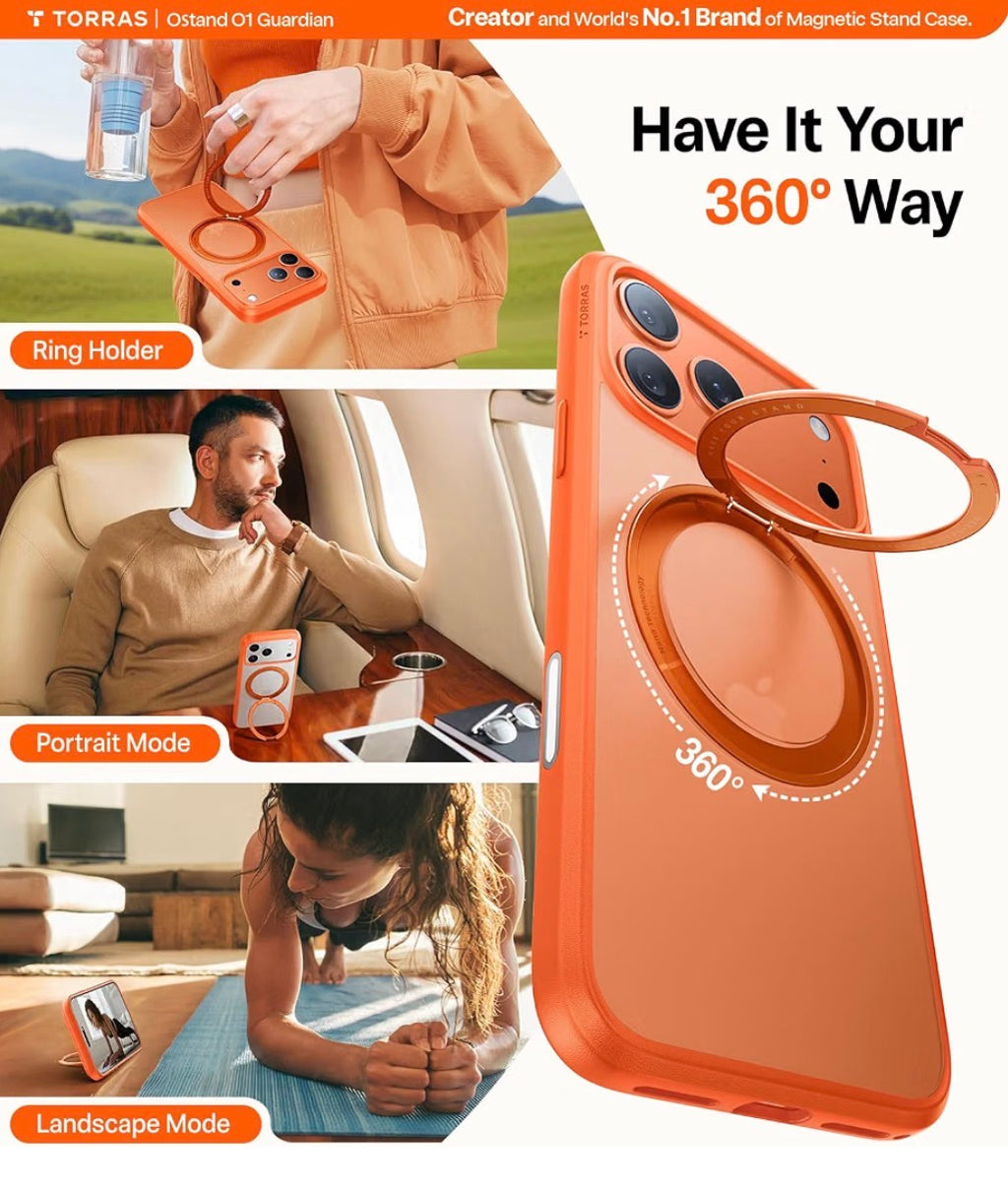 Upgrade 360 Magnetic Stand for iPhone 17 PRO Case, Fit for MagSafe
Mil-Grade Protection, Camera Control Button, Slim Soft Edge Translucent Back for iPhone 17 Pro 6.3 inch, Orange