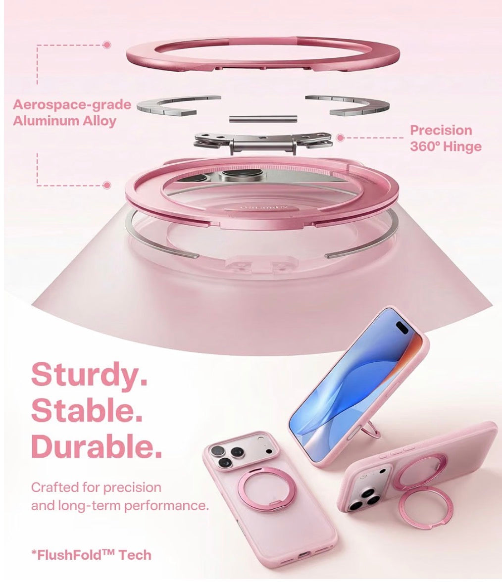 For iPhone 17 Pro Max Case, 360 Magnetic Stand, O3 Fitness Series, [Fit for MagSafe] [4X Military-Grade Protection] Slim Case for iPhone 17 Pro Max phone case,6.9", Translucent Pink, Ostand
