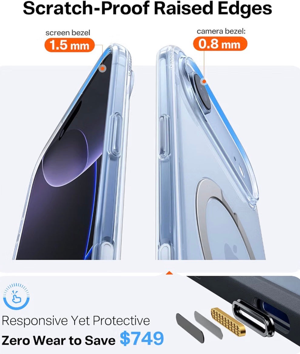 Q3 Spin for iPhone 17 Air Case, 360 Magnetic Stand, Clear, Compatible with MagSafe, Built-in Kickstand, Camera Control, 4X Military-Grade Shockproof Translucent Phone Case for Air