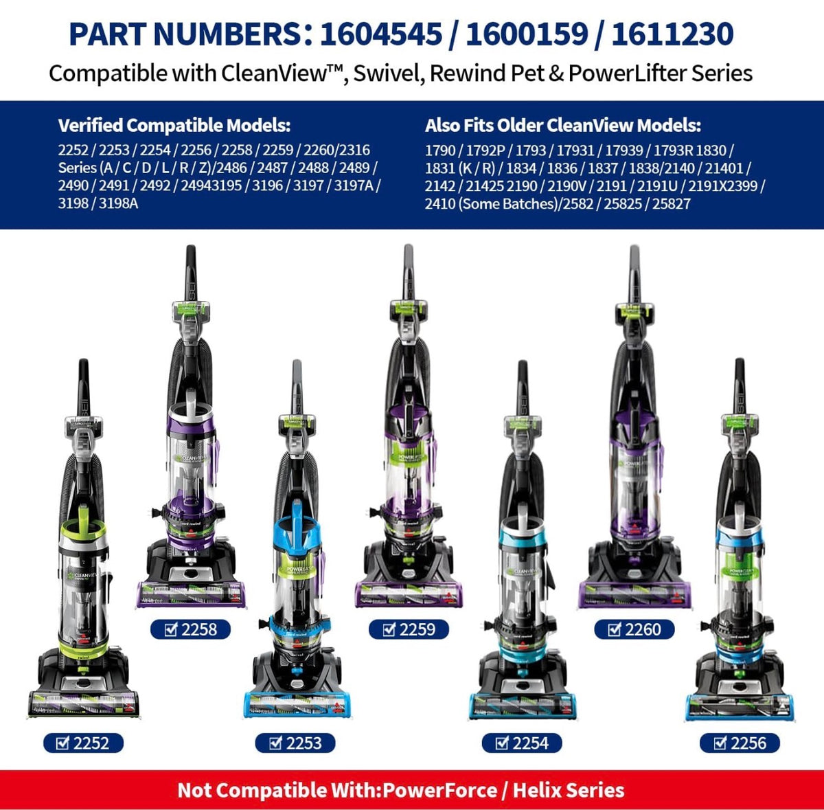 Brush Roll & 2 Belts Kit for Bissell CleanView Swivel Rewind Vacuums Fits 2252 2253 2254 2256 2258 2259 2260 2316 2486 2487 2488 2489 3195 3196 3197 3197A 3198 3198A Replace Parts 1604545 1600159 1611230