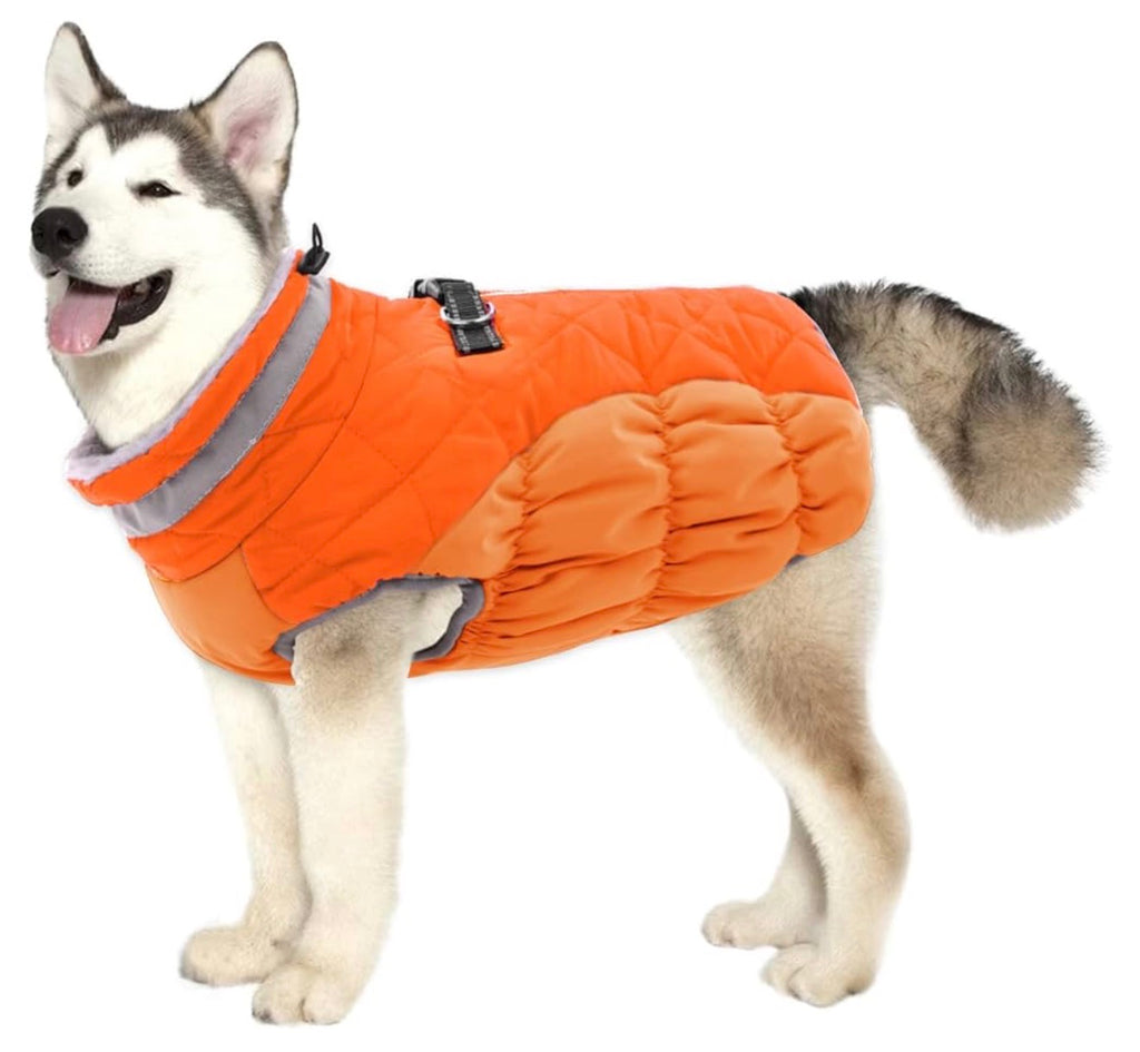Dog Coat Warm Dog Winter Coat Waterproof Dogs Jacket with Harness
Reflective Pet Fleece Vest Zip-Up Cold Weather Coats for Large Dogs Turtleneck Windproof Coats Boxer Blaze Orange XL
