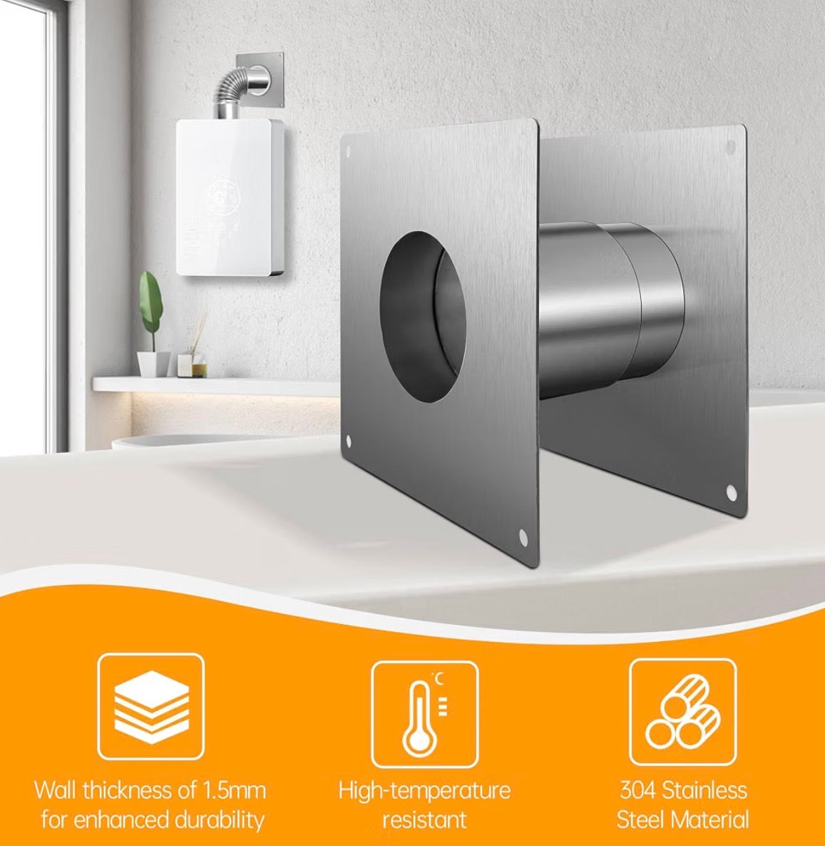 3.15" Stainless Steel Vent Wall Thimble, Extendable Length from 3.94" to 7.48" for Indoor Gas Tankless Water Heaters