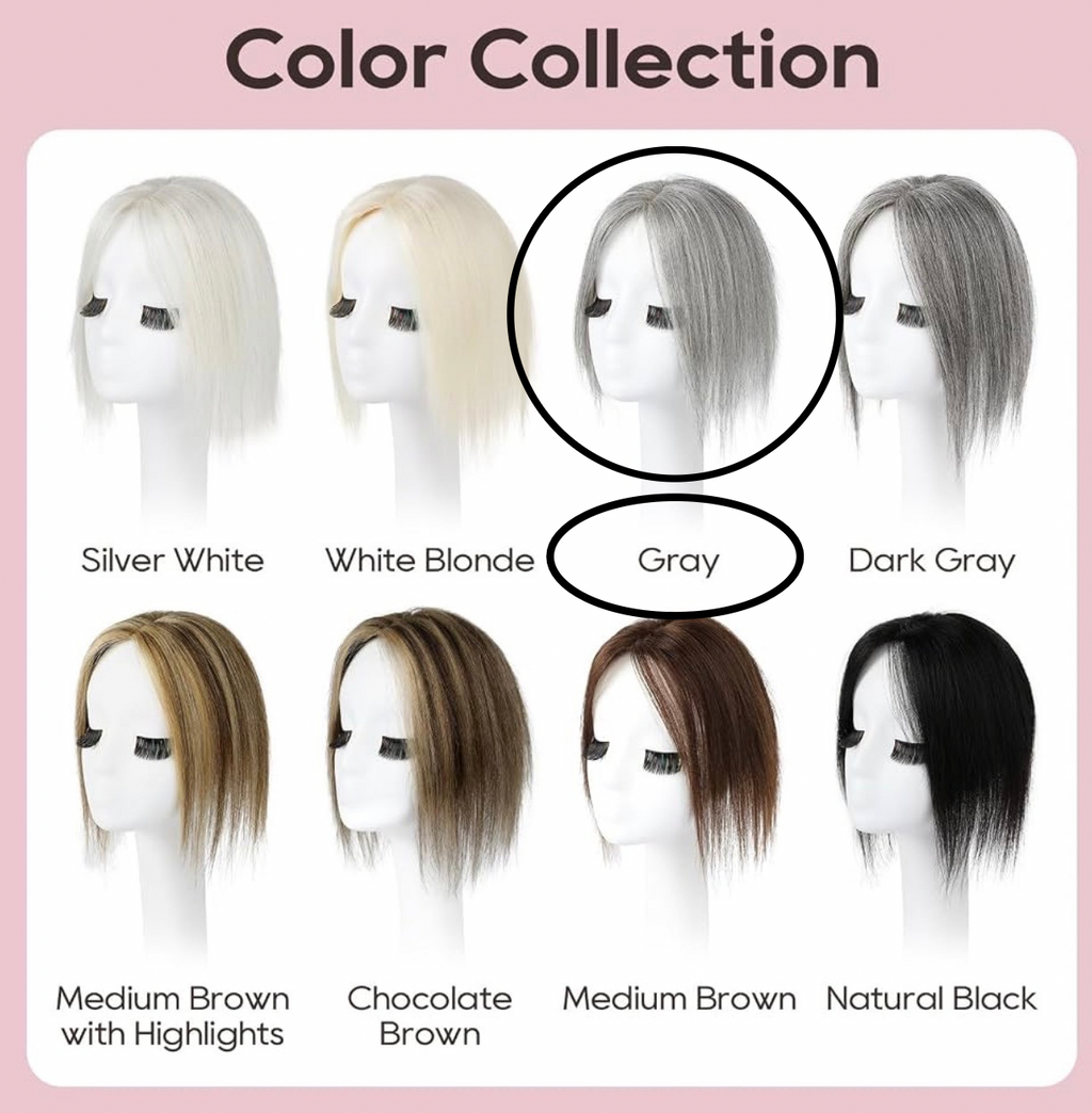 Human Hair Toppers for Women Real Human Thick Hair Topper Invisible Wiglett for Daily Wear Adding Instant Volume, Gray