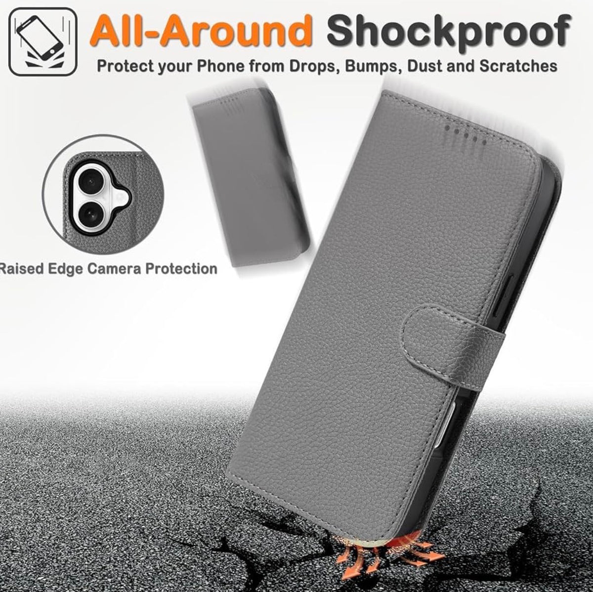 Wallet Case for iPhone 16 Plus with 4 Card Holder, Detachable 2 in 1 Leather Wallet Flip Folio Case, RFID Blocking, Wireless Charging, Microfiber Lining, Durable, for Women/Men (Mystic Gray)
