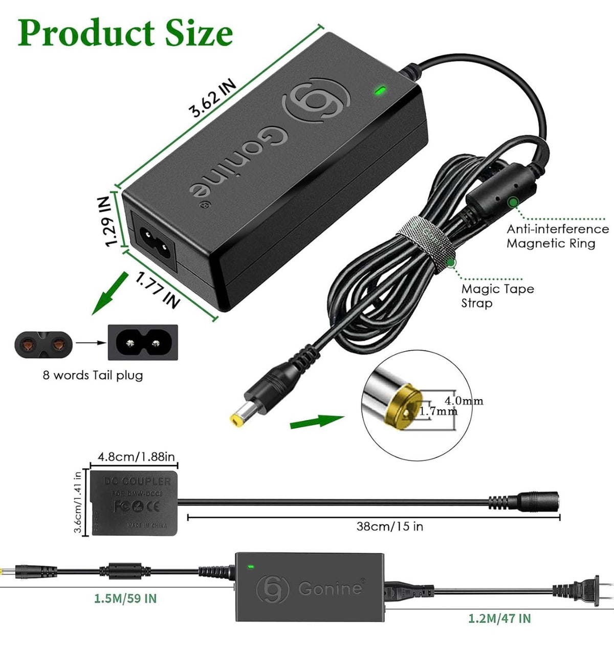 DMW-DCC8 Dummy Battery DMW-AC8 Power Suply Kit for Panasoni Lumix G7
DMW-DCC8 DC Coupler Compatible with Panasonic Lumix G7 GX8 G85 DMC-FZ200 DMC-FZ1000 DMC-GH2 DMC-G5 DMC-G6 DMC-G7.
