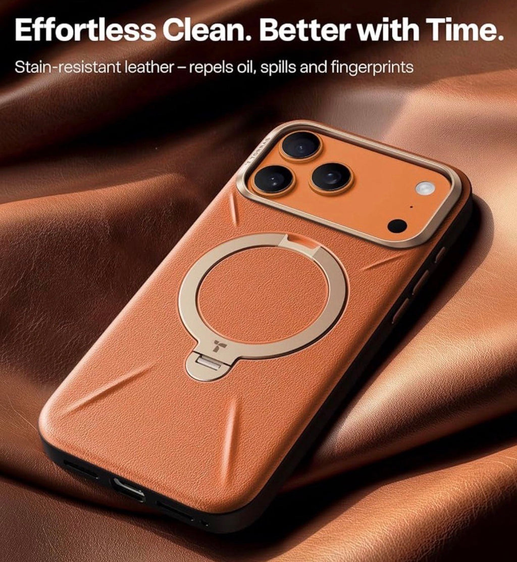 TORRAS - Q3 VegSkin for iPhone 17 Pro Max Case Leather, 360 Spin Magnetic Stand, Fit for MagSafe, Camera Control, Shockproof Premium Organic Silicone Leather Case for iPhone 17 Pro Max, Burnt Orange