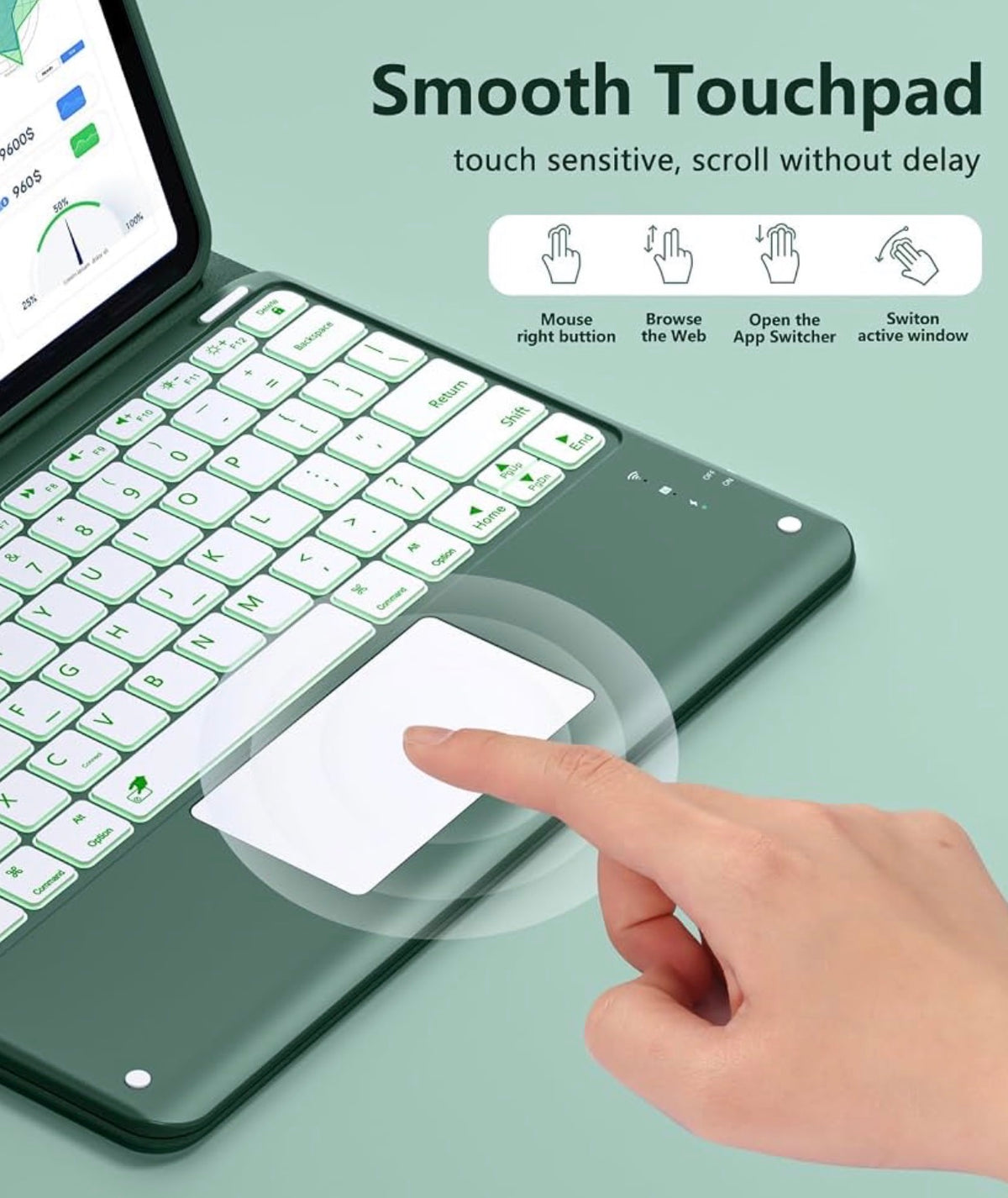 Harvopu for iPad Air 13 Inch (M4/M3/M2) & Pro 12.9 Case with Keyboard Multi-Touch Trackpad, 7 Colors Backlit, Detachable Keyboard Cover for iPad Air 13/ Pro 12.9 6th 5th 4th 3rd Gen, Pine Green