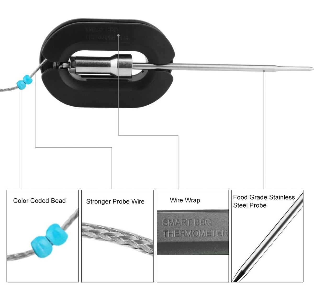 Replacement Probes 4 Packs Improved Stainless Steel Additional Probes Wire for Grill Thermometer