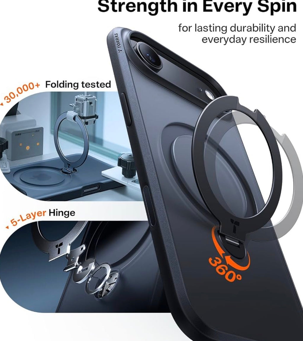 TORRAS Q3 Spin for iPhone Air Case, 360 Magnetic Stand, Black, Compatible with MagSafe, Built-in Kickstand, Camera Control, 4X Military-Grade Shockproof Translucent Phone Case for 17 Air