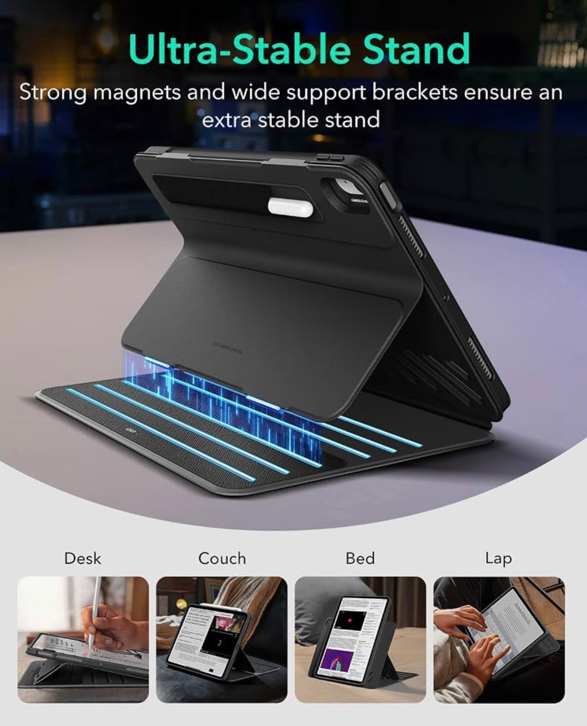 ESR for iPad Air 11 Inch Case, iPad Air 5th/4th Gen Case 10.9 Inch, Black
Removable Magnetic Cover with Pencil Charging & Storage, Adjustable Portrait/Landscape Stand, 9 Standing Angles, Shift Series