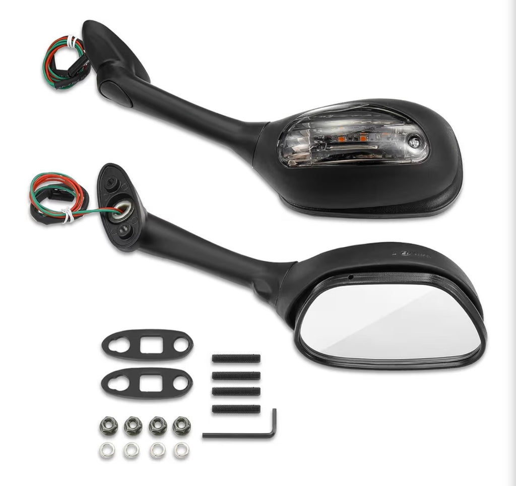 Motorcycle Mirrors Smoke Turn Signals for Suzuki GSXR600 GSXR750 GSXR 600 750 06-18 / GSXR1000 GSXR 1000 02-17 / SV650 SV650S 03-08 / SV1000 SV1000S 03-07 Rear View Side Integrated Light Black